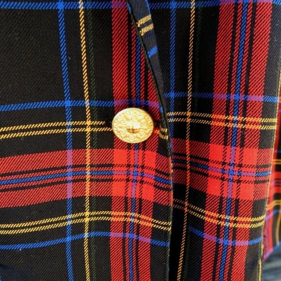 Barrie Stephens Red Plaid One-Button Blazer Jacket Vintage 1990s Size 8 - Picture 2 of 6